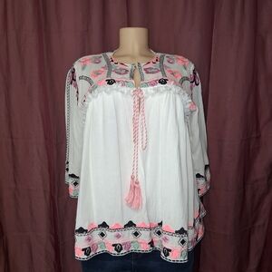 NYLON APPAREL women Size M Chic Embroidered Women's Blouse with Pink Accents